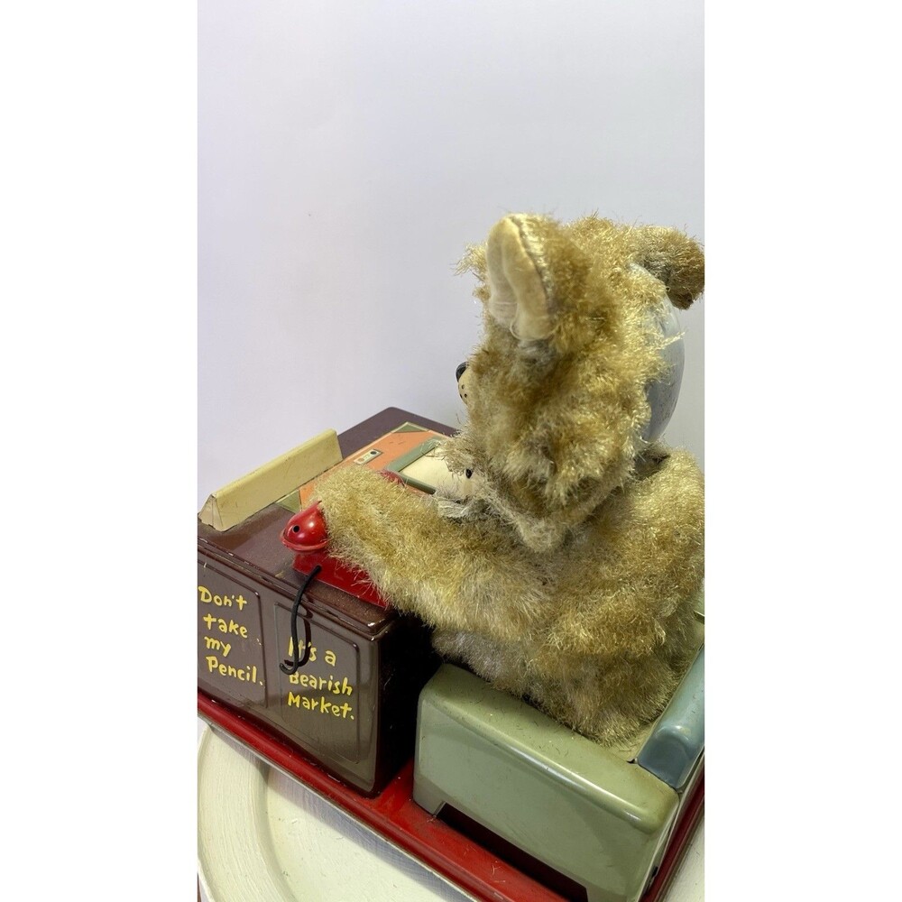 Linemar Tin Toy "I Am The Boss" Drinking Writing Bear Japan 1950s AS-IS - Picture 5 of 15
